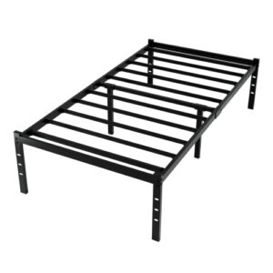 twin xl size bed frame/ 18 inch high heavy duty steel slat platform bed base/mattress foundation/anti-slip/noise free/easy assembly/no box spring needed/black