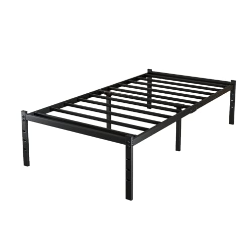 Twin XL Size Bed Frame/ 18 Inch High Heavy Duty Steel Slat Platform Bed Base/Mattress Foundation/Anti-Slip/Noise Free/Easy Assembly/No Box Spring Needed/Black