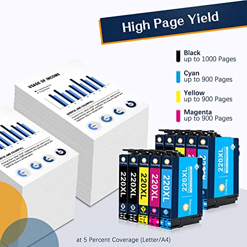 ColorKing Remanufactured 220 Ink Cartridge Replacement for EPSON 220XL T220XL 220 XL Ink Cartridges Multipack for WF-2750 WF-2760 WF-2630 WF-2650 WF-2660 XP-420 XP-320 XP-424 Printer (4 Color 10 Pack)