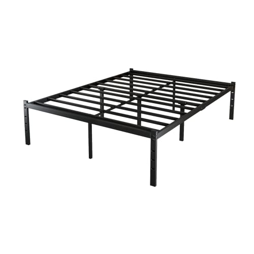 King Size Bed Frame/ 18 Inch High Heavy Duty Steel Slat Platform Bed Base/Mattress Foundation/Anti-Slip/Noise Free/Easy Assembly/No Box Spring Needed/Black