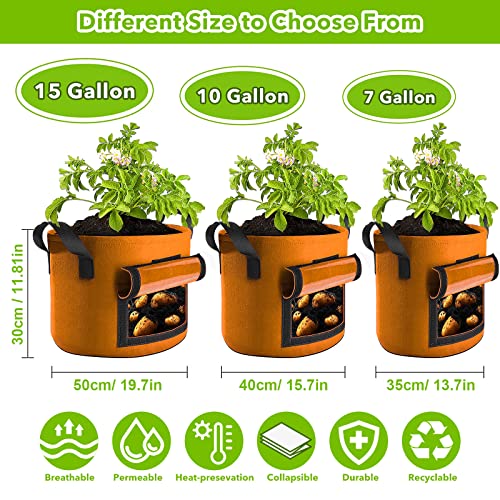 RVZHI 5 Packs 10 Gallon Potato Growing Bags, 400G Heavy Duty Fabric Potato Grow Bags with Flap, Garden Plant Grow Bags for Growing Tomato,Vegetable and Fruits with 10Pcs Plant Labels