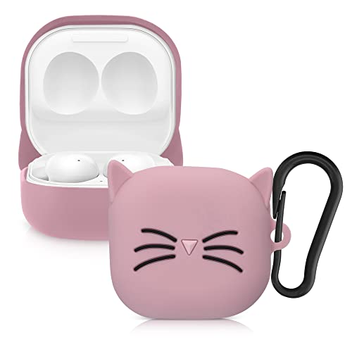 kwmobile Silicone Case Compatible with Samsung Galaxy Buds 2 Pro/Buds 2 / Buds Live Case Cover - Cat Black/Pink