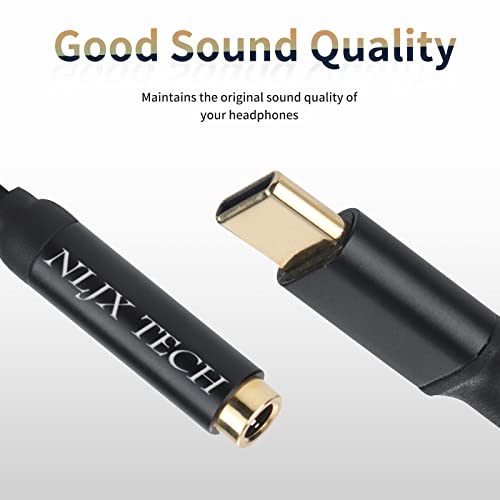 NLJX TECH USB C to 3.5mm Audio Adapter, USB Type C to 3.5mm Headphone Jack Adapter Female to Male for Samsung S8 S20 Series, S21, Note10, Pixel 2, iPad, MacBook（Black）
