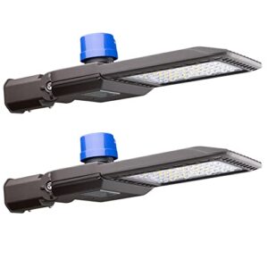 150w parking lot lights 21000lm (eqv 600w hm/hps) daylight led parking lot lights with photocell, etl led pole light ip65 waterproof with slipfitter mount energy saving 1100kw*2/y(5hrs/day)-2pack