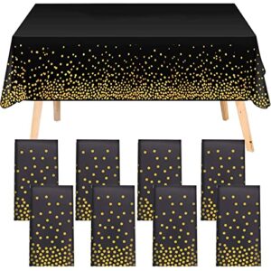 8 pack disposable tablecloth 54" x 108" rectangular table cover gold dot black table cloths waterproof parties tablecloths for indoor or outdoor events, bbq, party, wedding, graduation, thanksgiving