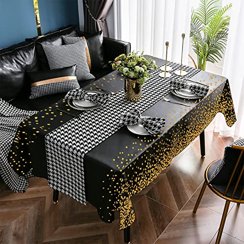 8 Pack Disposable Tablecloth 54" X 108" Rectangular Table Cover Gold Dot Black Table Cloths Waterproof Parties Tablecloths for Indoor or Outdoor Events, BBQ, Party, Wedding, Graduation, Thanksgiving