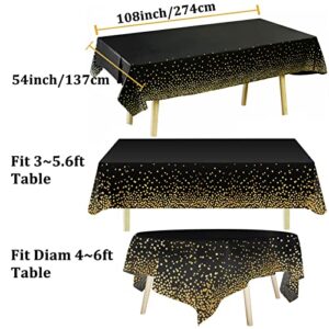 8 Pack Disposable Tablecloth 54" X 108" Rectangular Table Cover Gold Dot Black Table Cloths Waterproof Parties Tablecloths for Indoor or Outdoor Events, BBQ, Party, Wedding, Graduation, Thanksgiving