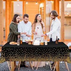 8 Pack Disposable Tablecloth 54" X 108" Rectangular Table Cover Gold Dot Black Table Cloths Waterproof Parties Tablecloths for Indoor or Outdoor Events, BBQ, Party, Wedding, Graduation, Thanksgiving