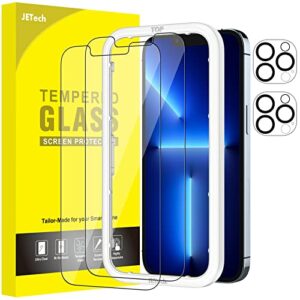 jetech screen protector for iphone 13 pro 6.1-inch with camera lens protector, easy-installation tool, tempered glass film, 2-pack each