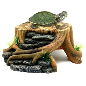 turtle basking platform,tortoise shale step resting terrace,reptile tree stump hideout cave terrarium accessories aquarium decoration for bearded dragon lizard chamelon gecko iguana frog newt