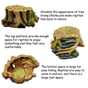 Turtle Basking Platform,Tortoise Shale Step Resting Terrace,Reptile Tree Stump Hideout Cave Terrarium Accessories Aquarium Decoration for Bearded Dragon Lizard Chamelon Gecko Iguana Frog Newt