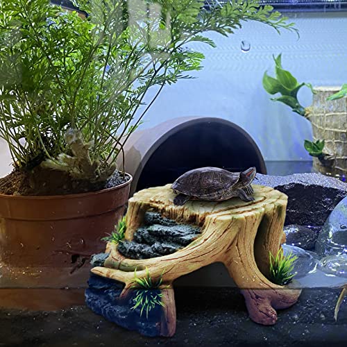 Turtle Basking Platform,Tortoise Shale Step Resting Terrace,Reptile Tree Stump Hideout Cave Terrarium Accessories Aquarium Decoration for Bearded Dragon Lizard Chamelon Gecko Iguana Frog Newt