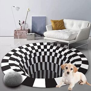 fdgdfg 3d vortex illusion rug, 2022 new black white plaid round rugs 3d visual optical floor mat, abstract geometric non-slip optical for living dinning room bedroom kitchen (40x40in, mdkj-4)