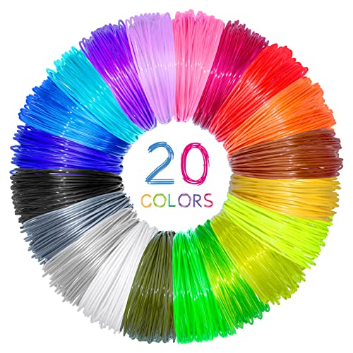 3D Pen PLA Filament Refills, 20 Colors 1.75mm Premium Printing Filament for 3D Printer and 3D Pen, Each Color 16 Feet, Total 320 feet, with 2 Finger Caps by RIEOS