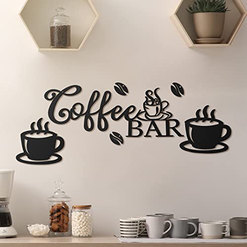 Ferraycle Coffee Bar Rustic Metal Sign Rustic Coffee Bar Hanging Wall Decor Coffee Signs for Coffee Bar Metal Coffee Wall Art for Coffee Bar Home Office Kitchen (Coffee Bar, Bean and Cup Style)