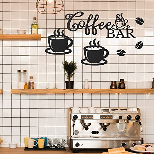 Ferraycle Coffee Bar Rustic Metal Sign Rustic Coffee Bar Hanging Wall Decor Coffee Signs for Coffee Bar Metal Coffee Wall Art for Coffee Bar Home Office Kitchen (Coffee Bar, Bean and Cup Style)