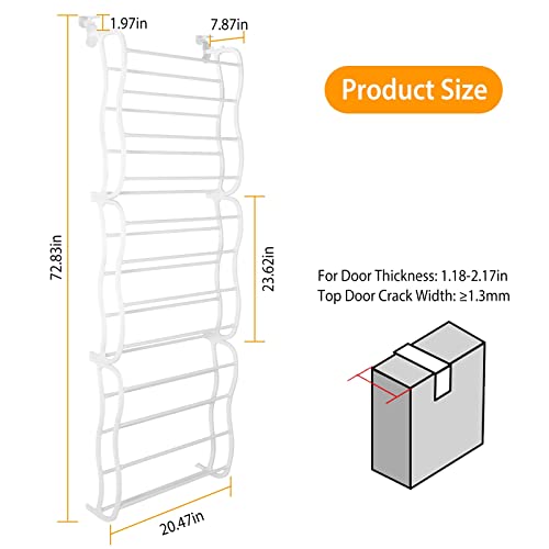 KOCASO 36 Pairs Over-The-Door Shoe Rack 12 Layers Wall Hanging Closet Shoe Organizer Storage Stand,72 x 20.5 x 7.8 inches,US Spot