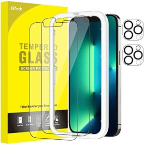 jetech screen protector for iphone 13 pro max 6.7-inch with camera lens protector, easy-installation tool, tempered glass film, 2-pack each