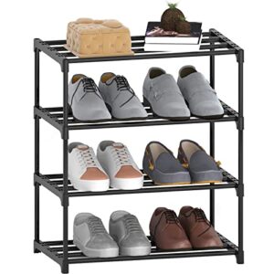 lodfhll 4-tier small shoe rack，narrow shoe rack storage stackable sturdy metal standing shoe shelf organizer for closet,entryway,hallway