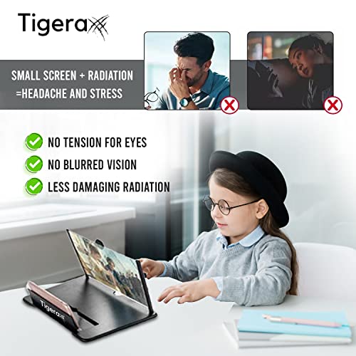 TigeraX Screen Magnifier for Cell Phone Enlarges Screen 4X - Watch Movies, Shows and Gaming - 12inch Light, Foldable, Easy to Use - 2022 Newest Version Clear HD 3D - Fit for All Mobile Phone Black