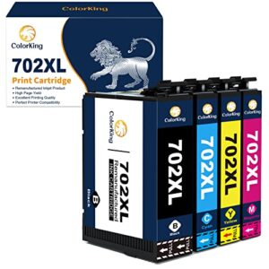 colorking remanufactured ink cartridge replacement for 702xl t702 702 xl for pro wf-3720 wf-3730 wf-3733 wf3720 wf3730 wf3733 printer (1 large black, 1 cyan, 1 magenta, 1 yellow, 4-pack)