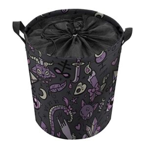 nudquio purple black goth spooky printed foldable laundry basket hamper storage organizer with lid for clothes toy collection, one size (nudquio225yui09a)