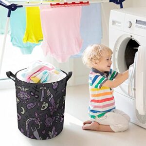 Nudquio Purple Black Goth Spooky Printed Foldable Laundry Basket Hamper Storage Organizer With Lid For Clothes Toy Collection, One size (Nudquio225yui09a)