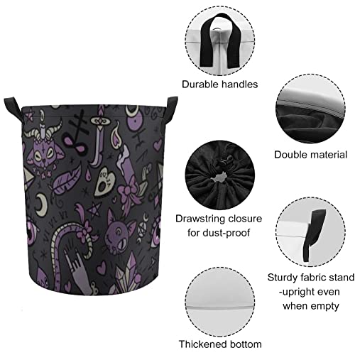 Nudquio Purple Black Goth Spooky Printed Foldable Laundry Basket Hamper Storage Organizer With Lid For Clothes Toy Collection, One size (Nudquio225yui09a)