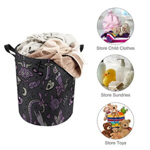 Nudquio Purple Black Goth Spooky Printed Foldable Laundry Basket Hamper Storage Organizer With Lid For Clothes Toy Collection, One size (Nudquio225yui09a)