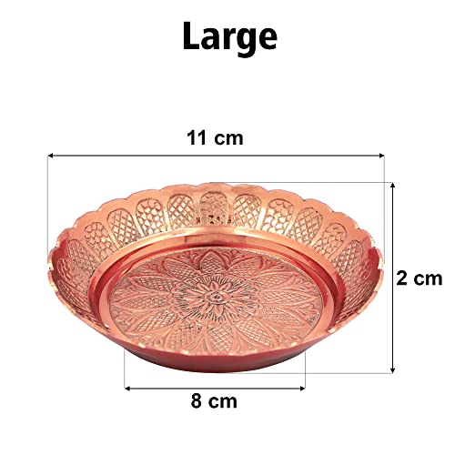 Shubhkart Nakshi plate for Pooja, Decoration, gifting (Large 11 cm, Pack of 3, Copper Plated)