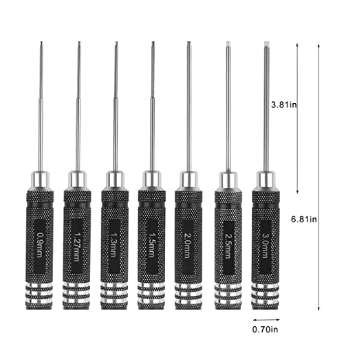 VOKOLA Drone Tool Kit -7Pcs RC Hex Driver Set – Steel 0.9mm Allen Wrench 1.27mm 1.3mm 1.5mm 2.0mm 2.5mm 3.0mm Aluminum Handle Steel Hexagon Screwdriver for traxxas RC Car Truck FPV Helicopter