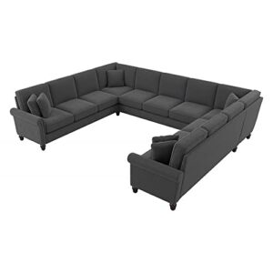 bush furniture coventry u shaped sectional couch, 137w, charcoal gray herringbone