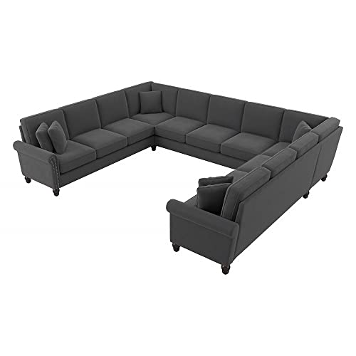 Bush Furniture Coventry U Shaped Sectional Couch, 137W, Charcoal Gray Herringbone