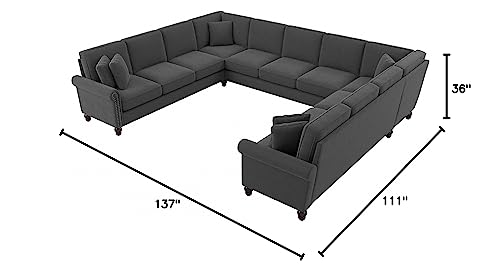 Bush Furniture Coventry U Shaped Sectional Couch, 137W, Charcoal Gray Herringbone