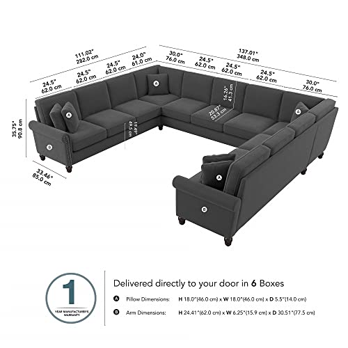 Bush Furniture Coventry U Shaped Sectional Couch, 137W, Charcoal Gray Herringbone