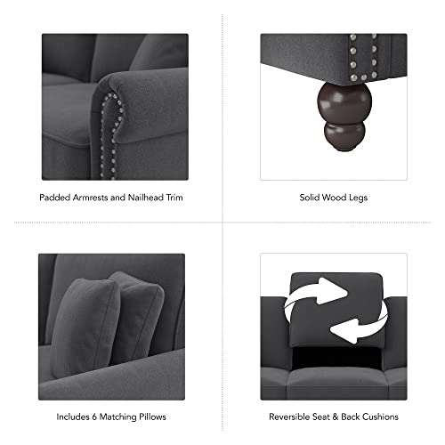 Bush Furniture Coventry U Shaped Sectional Couch, 137W, Charcoal Gray Herringbone