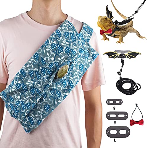 Bearded Dragon Leash with Wings - Lizard Carrier, Bearded Dragon Hammock and Leash Set, Training Leashes Reptile Carrier Bearded Dragon Sleeping Bag (Blue)