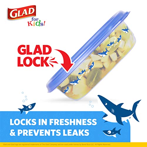 Glad for Kids Sharks GladWare Medium Lunch Square Food Storage Containers with Lids | 25 oz Kids Food Containers with Shark Design, 5 Count Set | Airtight Food Storage Containers for Food