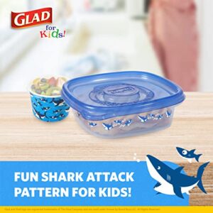 Glad for Kids Sharks GladWare Medium Lunch Square Food Storage Containers with Lids | 25 oz Kids Food Containers with Shark Design, 5 Count Set | Airtight Food Storage Containers for Food