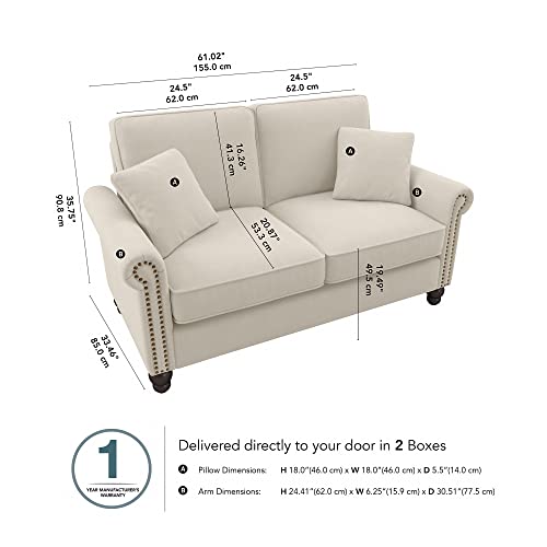 Bush Furniture Coventry Loveseat, 61W, Cream Herringbone Fabric