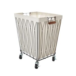 artesa verona rolling laundry hamper cart with removable canvas bag, white and black large