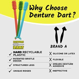 Denture Dart V2 Hard Plastic Denture Gel Adhesive Remover - Remove Denture Gel Adhesive from Mouth & Gums, Denture Glue Removal Tool, Oral Hygiene, Scraper w/Textured Grip and Rigid Bristles
