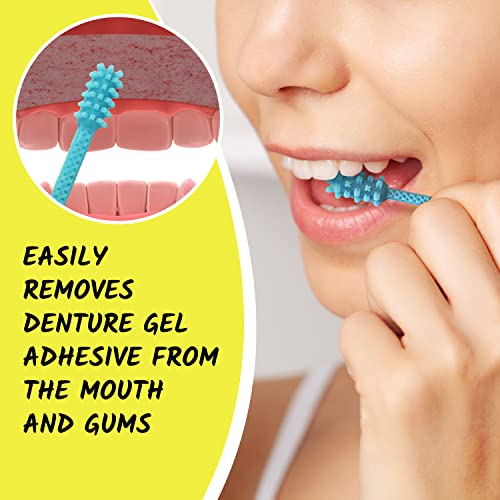 Denture Dart V2 Hard Plastic Denture Gel Adhesive Remover - Remove Denture Gel Adhesive from Mouth & Gums, Denture Glue Removal Tool, Oral Hygiene, Scraper w/Textured Grip and Rigid Bristles