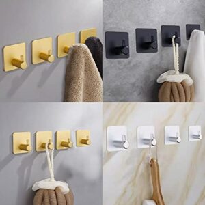 XUANHEY Adhesive Hooks Gold Bathroom Towel Hooks 4 Pack Shower Hooks Heavy Duty Space Aluminium Kitchen Hooks Self Adhesive Wall Hooks for Bathroom Office Kitchen Bedroom Rustproof Waterproof (Gold)