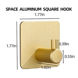 XUANHEY Adhesive Hooks Gold Bathroom Towel Hooks 4 Pack Shower Hooks Heavy Duty Space Aluminium Kitchen Hooks Self Adhesive Wall Hooks for Bathroom Office Kitchen Bedroom Rustproof Waterproof (Gold)
