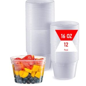 Mr. Miracle Deli Containers with Lids - 12 Pack of 16 oz Clear Airtight Reusable Plastic Food and Multi-Purpose Containers - Microwave, Freezer, and Dishwasher Safe