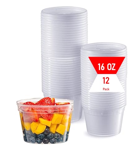 Mr. Miracle Deli Containers with Lids - 12 Pack of 16 oz Clear Airtight Reusable Plastic Food and Multi-Purpose Containers - Microwave, Freezer, and Dishwasher Safe