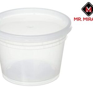 Mr. Miracle Deli Containers with Lids - 12 Pack of 16 oz Clear Airtight Reusable Plastic Food and Multi-Purpose Containers - Microwave, Freezer, and Dishwasher Safe