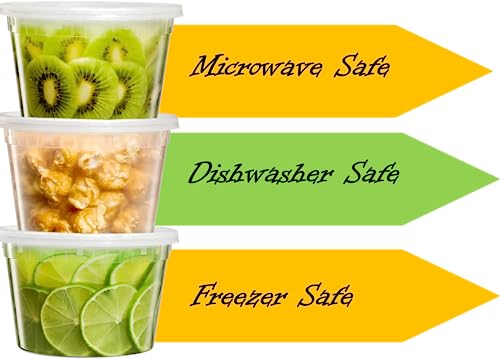 Mr. Miracle Deli Containers with Lids - 12 Pack of 16 oz Clear Airtight Reusable Plastic Food and Multi-Purpose Containers - Microwave, Freezer, and Dishwasher Safe