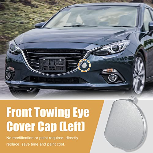 X AUTOHAUX Silver Tone Front Bumper Tow Hook Towing Eye Cover Cap Replacement BHN1-50-A11-BB for Mazda 3 2014 2015 2016